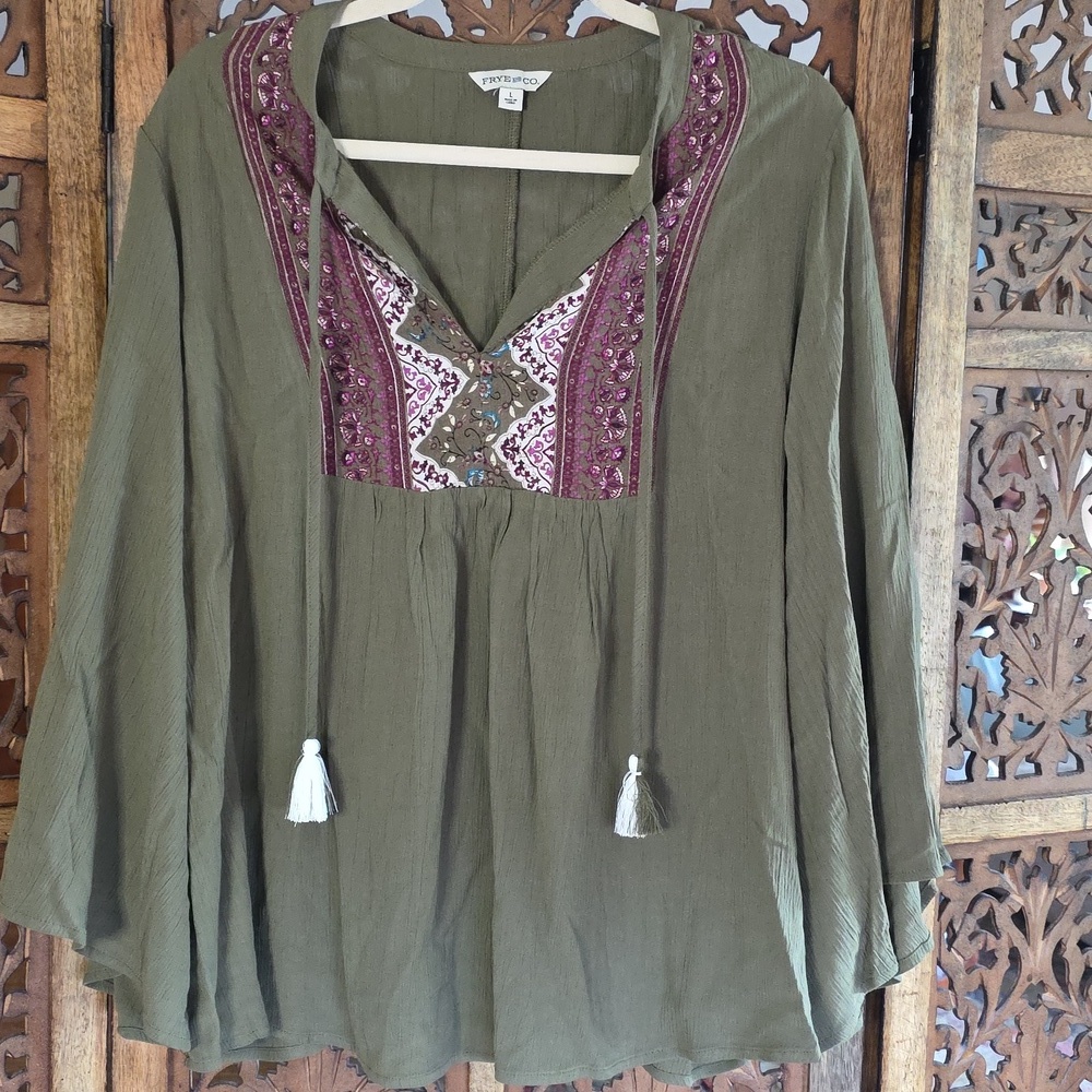 Frye And Co. Olive Green Blouse Size Large